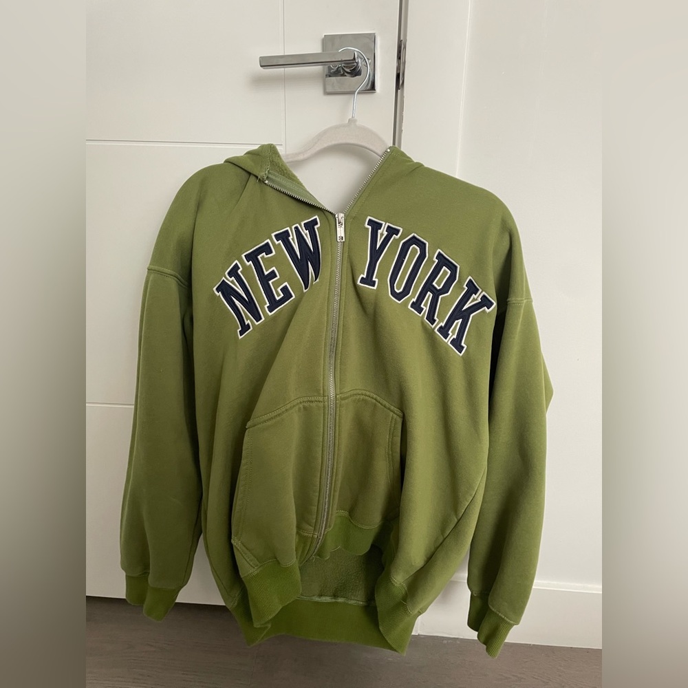 Brandy Melville New York green zip up hoodie